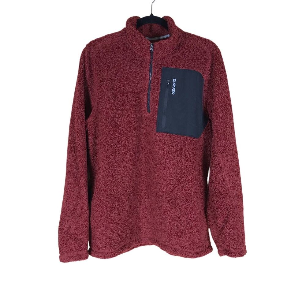 Hi-Tec Fleece Pullover Men’s Medium Maroon Red 1/4 Zip Outdoor Winter Cozy